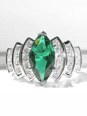 925 STERLING SILVER Simulated Emerald Marquise CZ Stair Step Ring